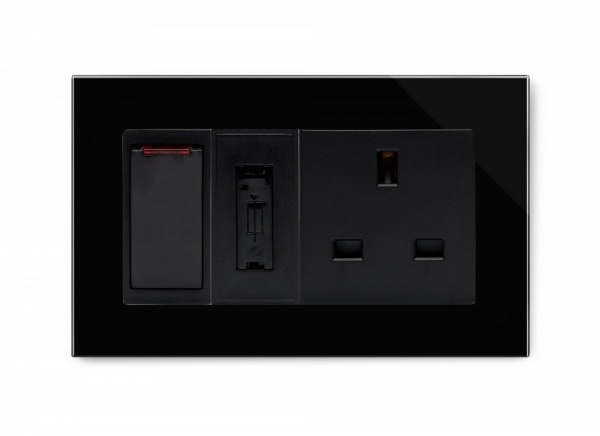 Crystal PG Switched Fused Spur with 13A Unswitched Socket Black
